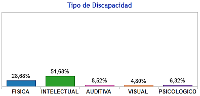 Gráfico 1. Porcentajes por tipo de discapacidad a nivel país.